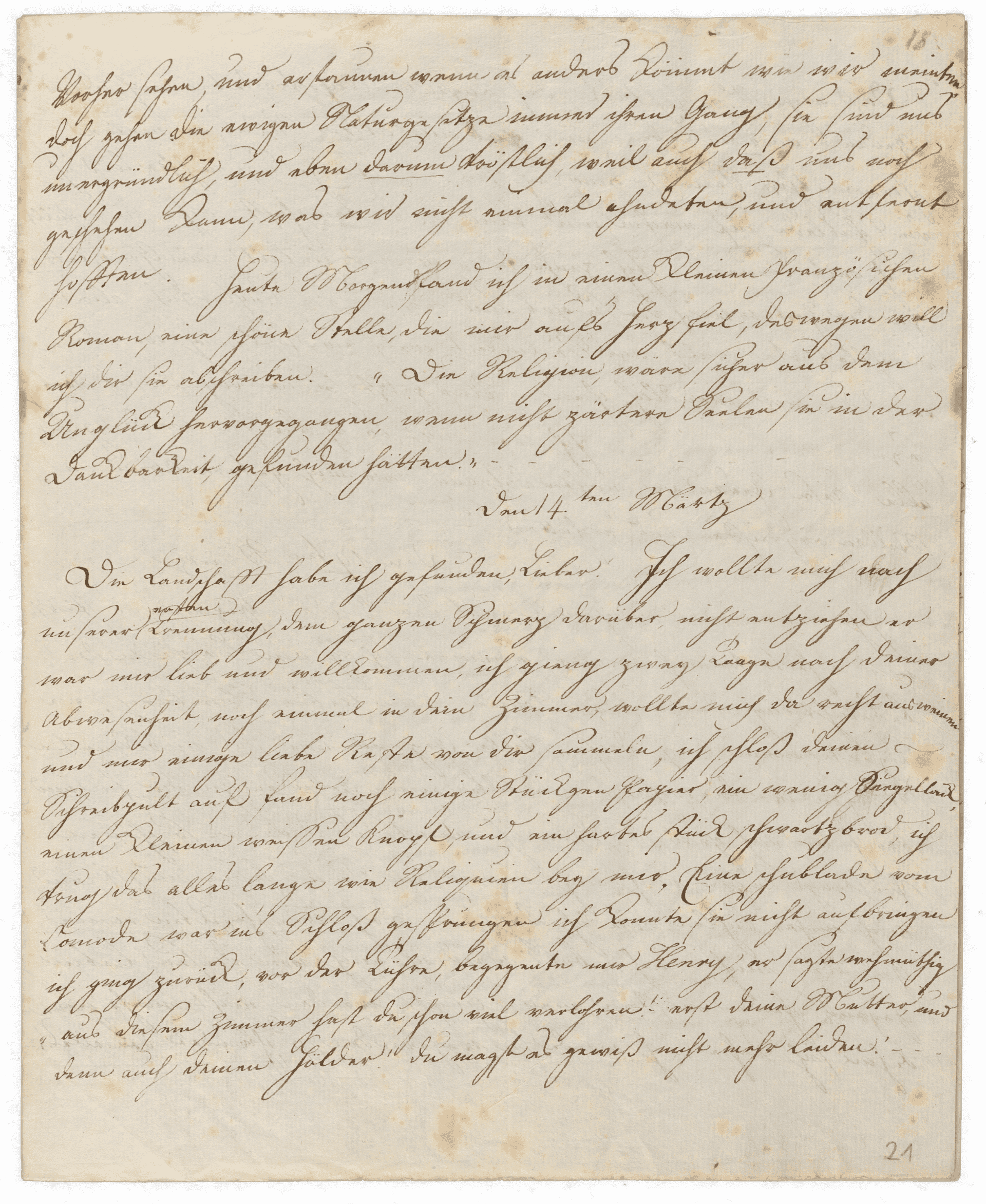 Der Brief zeigt die schöne, geschwungene Handschrift von Susette Gontard.