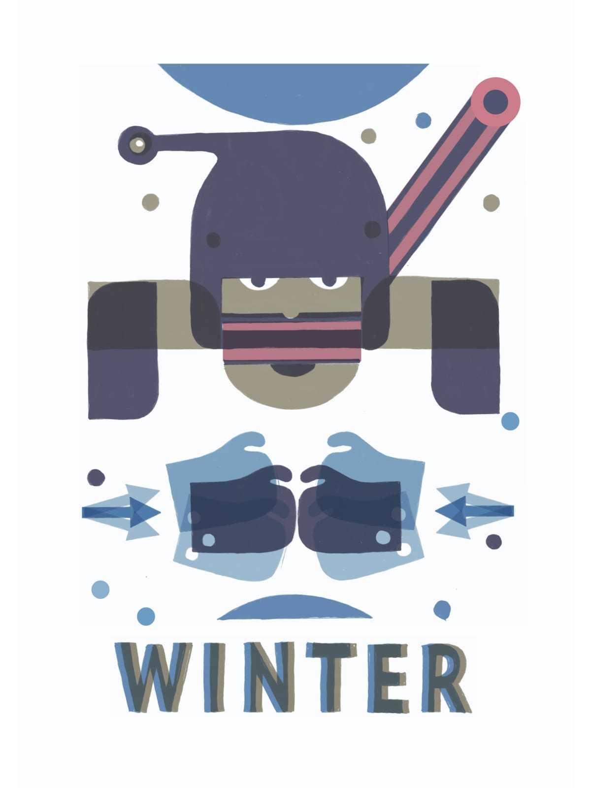 Eine Illustration von einem frierenden Mann zeigt die Gebärde für Winter: Seine Schultern sind hochgezogen. Er bewegt die Fäuste von oben nach unten vor seiner Brust.