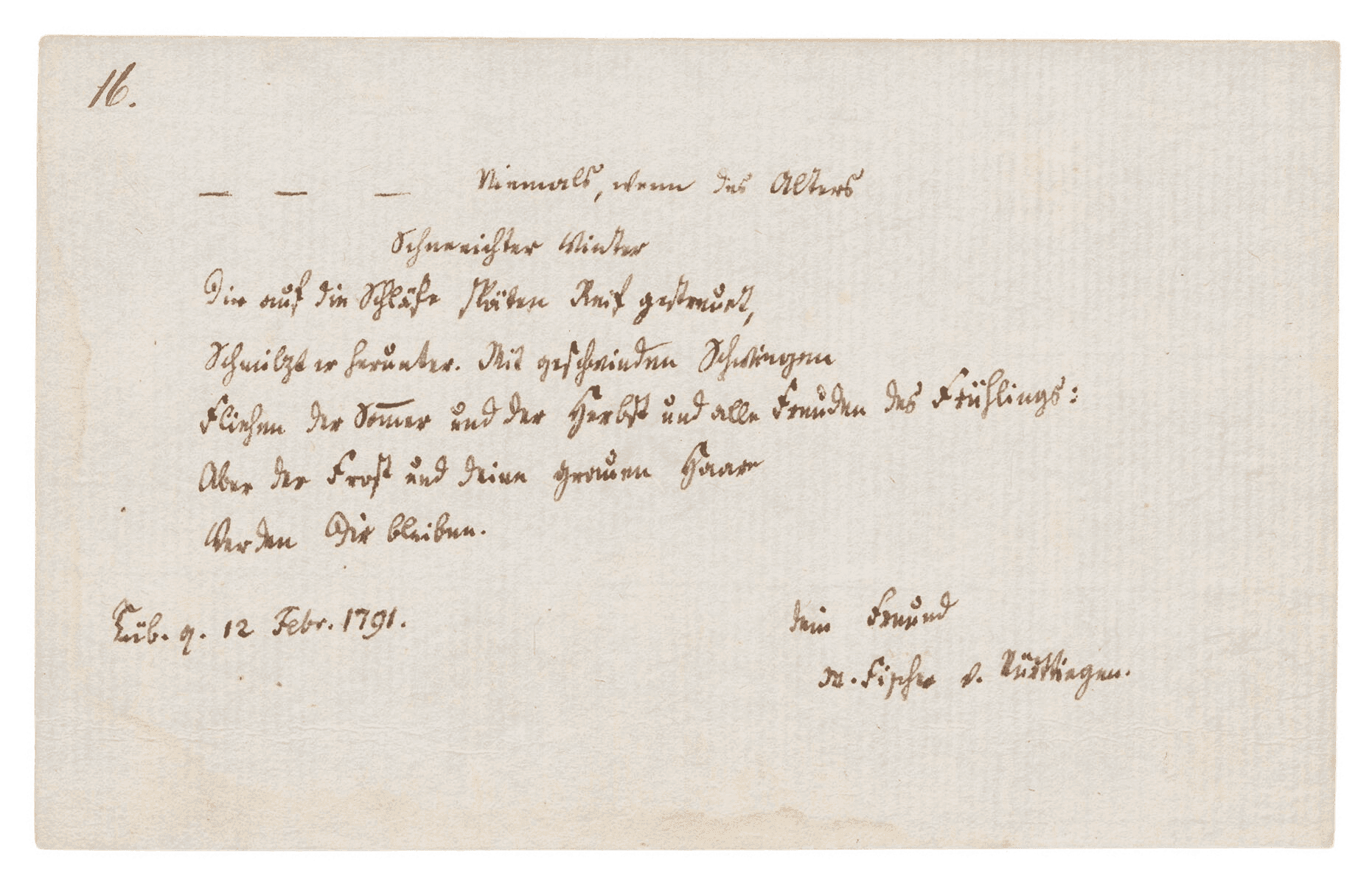 Handschriftlicher Eintrag aus Hegels Stammbuch von Benjamin Gottlob Fischer