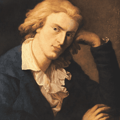 Ein Ölgemälde von Friedrich Schiller. Er hat rotblonde Haare und stützt seinen Kopf auf die linke Hand.