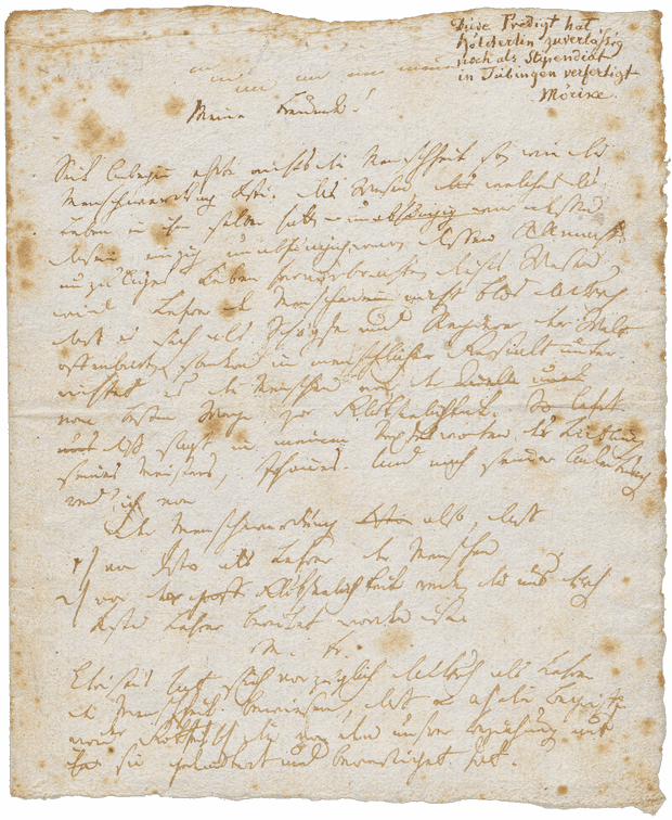 Ein altes Papier mit Hölderlins Handschrift