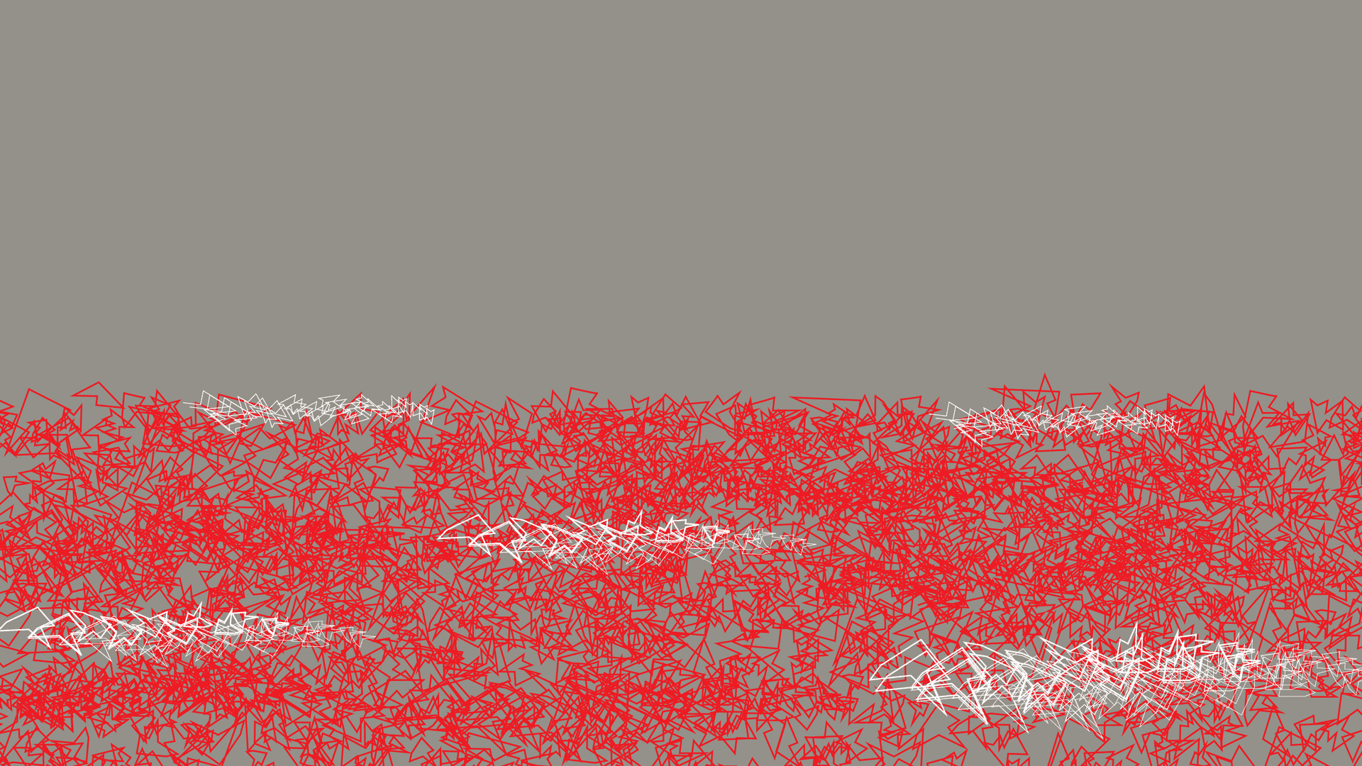 Ein Meer von roten und vereinzelt auch weißen gezackten Formen in der unteren Bildhälfte auf grauem Hintergrund